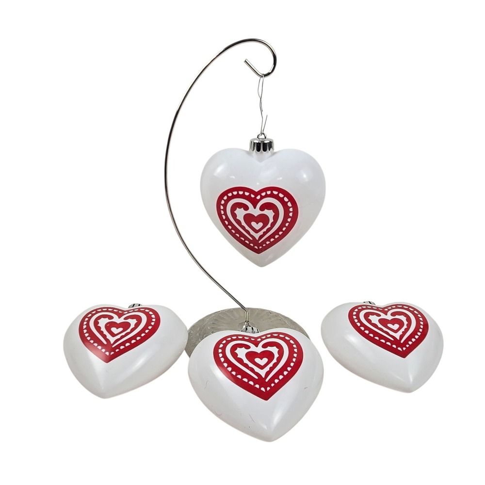 Set of 4 IKEA Kotte White Heart Christmas Ornaments Blow Mold Plastic 4" Holiday